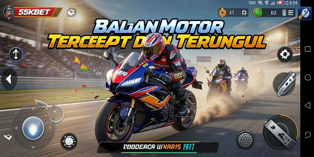 Screenshot dari gameplay balapan motor yang seru di 55KBET.