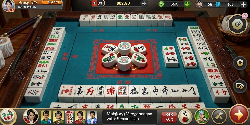 Screenshot dari gameplay Mahjong di 66K yang menampilkan ubin cantik.