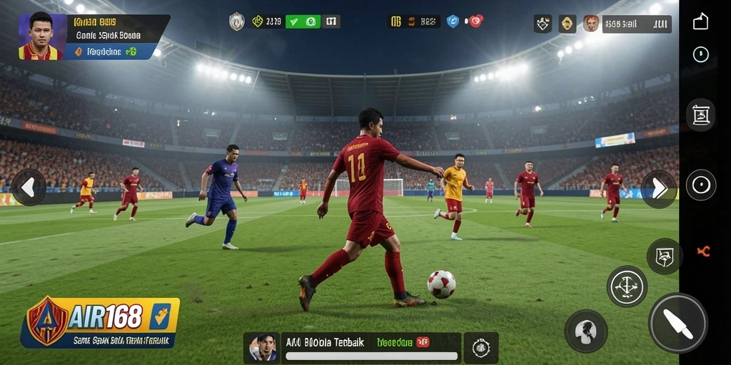 Screenshot gameplay AIR168 menampilkan pertandingan sepak bola yang seru dan intens.