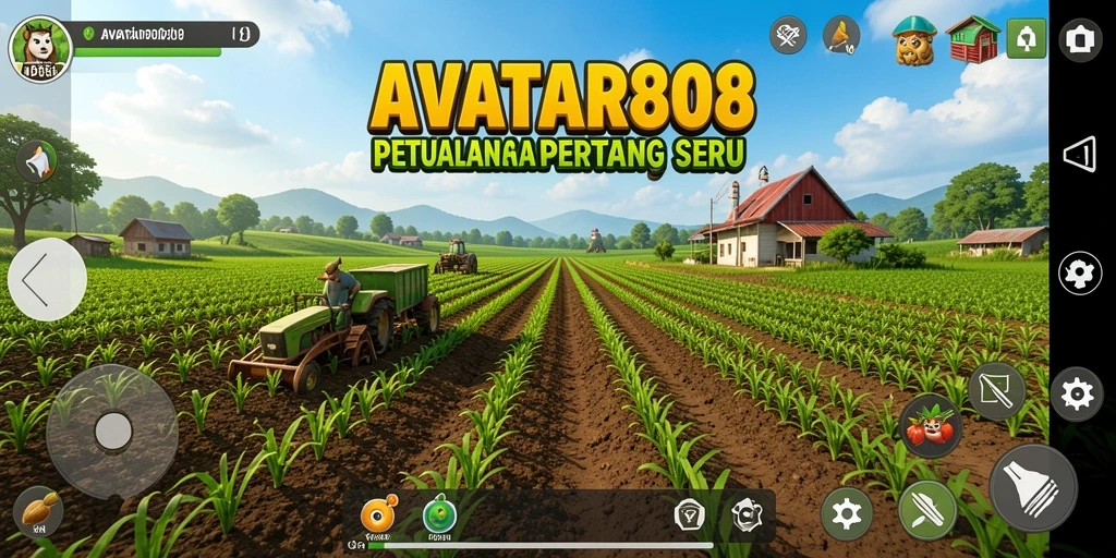 Tampilan gameplay AVATAR808 yang menawan dengan elemen pertanian.