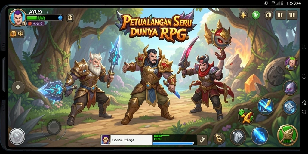 Tampilan screenshot AYU89 menampilkan pertempuran epik dalam dunia RPG penuh warna.