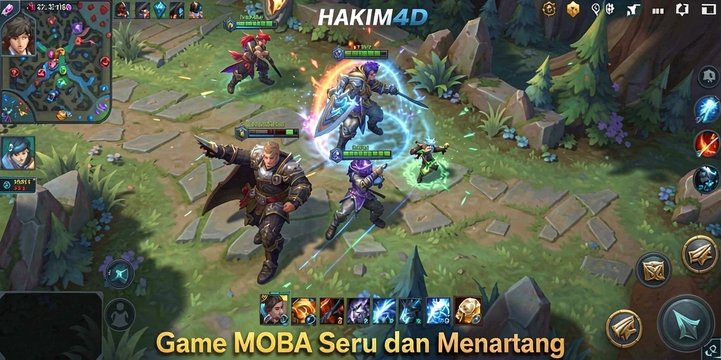 Screenshot HAKIM4D menunjukkan aksi seru gameplay MOBA yang mendebarkan.