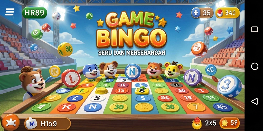 Tampilan gameplay Bingo yang seru dan penuh warna.