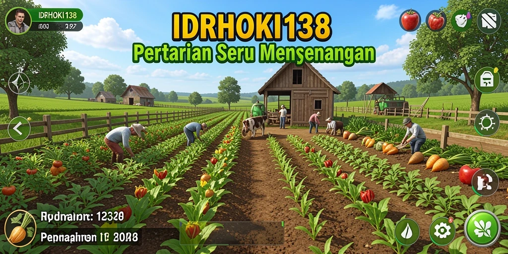 Tampilan gameplay <strong>IDRHOKI138</strong> dengan lahan pertanian yang subur.