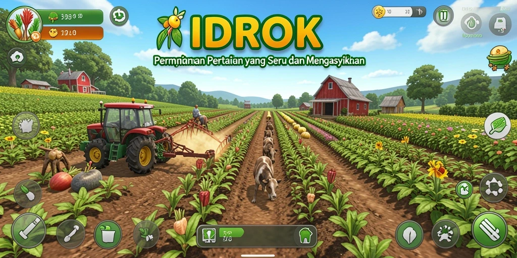 Tangkapan layar gameplay <strong>IDROK</strong> menampilkan aktivitas bertani yang menyenangkan.