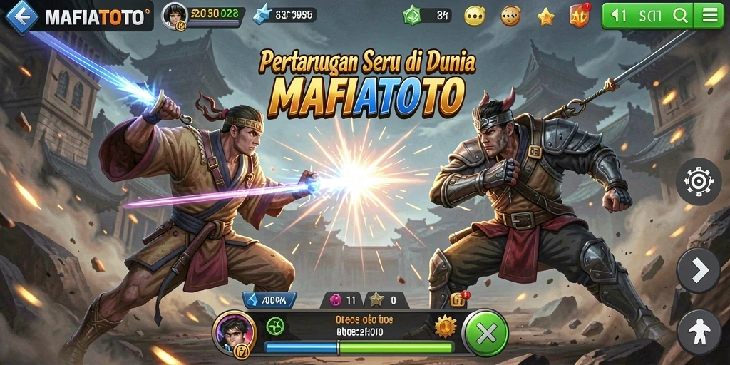 Tampilan gameplay MAFIATOTO dengan pertarungan seru antar karakter.