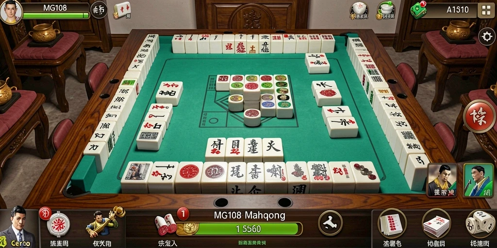 Screenshot menunjukkan gameplay menarik dari MG108 dengan ubin Mahjong yang berwarna-warni.