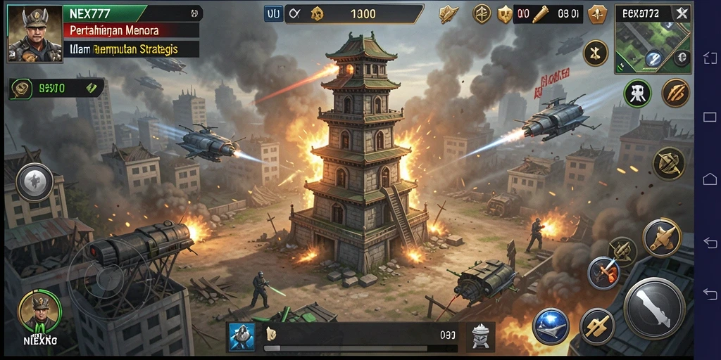 Tampilan menara strategis dalam permainan Tower Defense yang menegangkan.