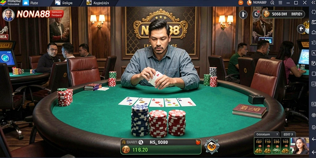 Tampilan screenshot NONA88 menunjukkan gameplay Poker yang seru dan menarik.