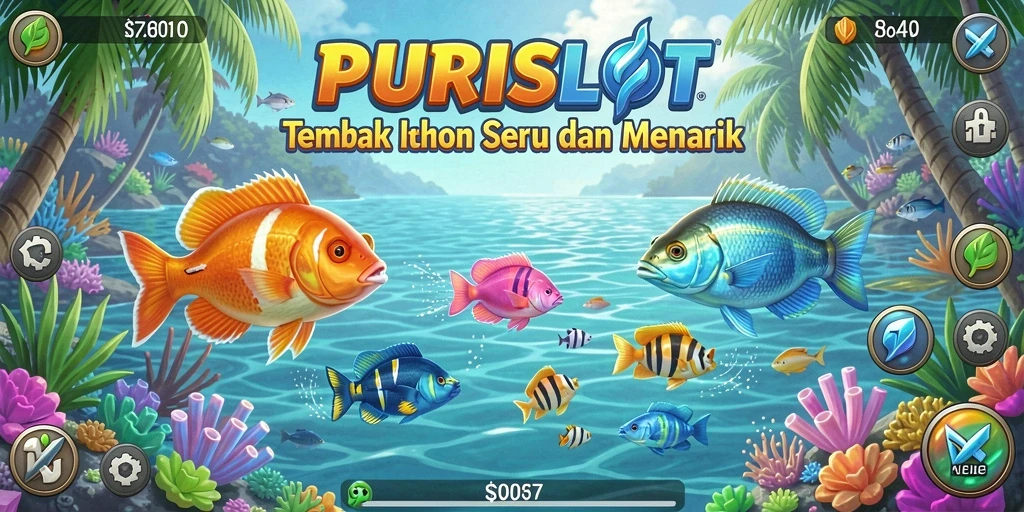 Screenshot gameplay PURISLOT menampilkan aksi menembak ikan yang seru.
