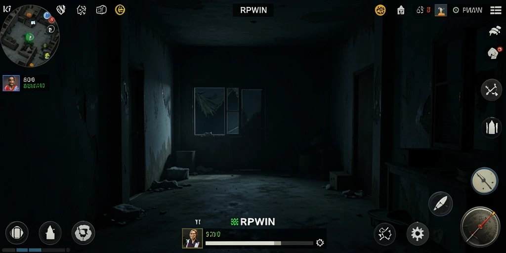 Screenshot gameplay RPWIN menampilkan suasana mencekam dengan efek visual menakutkan.