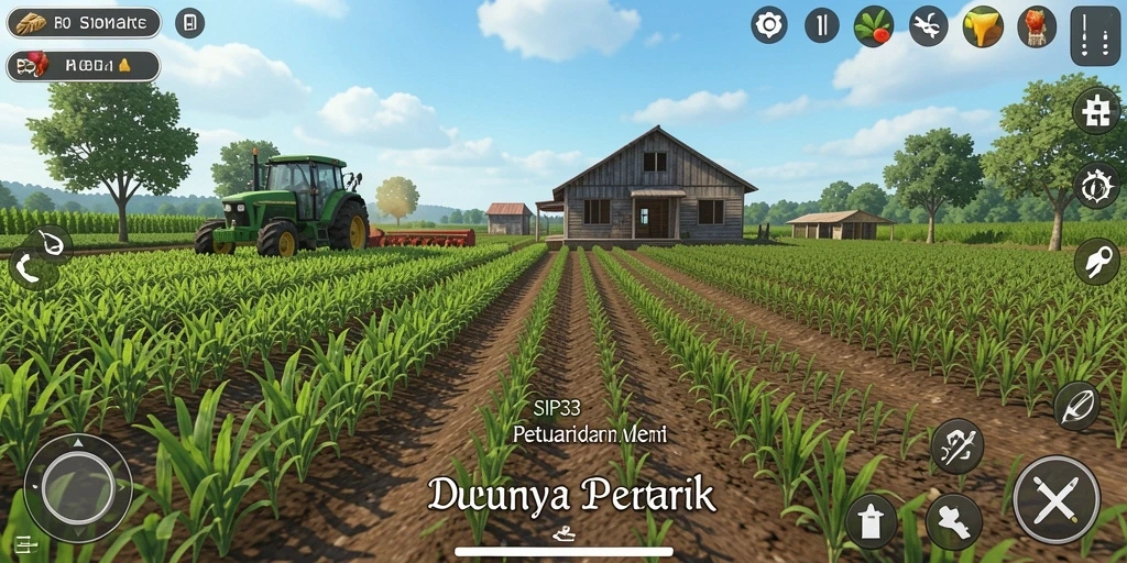 Tangkapan layar SIP33 menampilkan gameplay pertanian yang aktif dan interaktif.