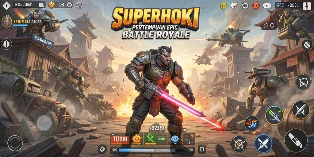 Gameplay seru dalam pertempuran Battle Royale SUPERHOKI.